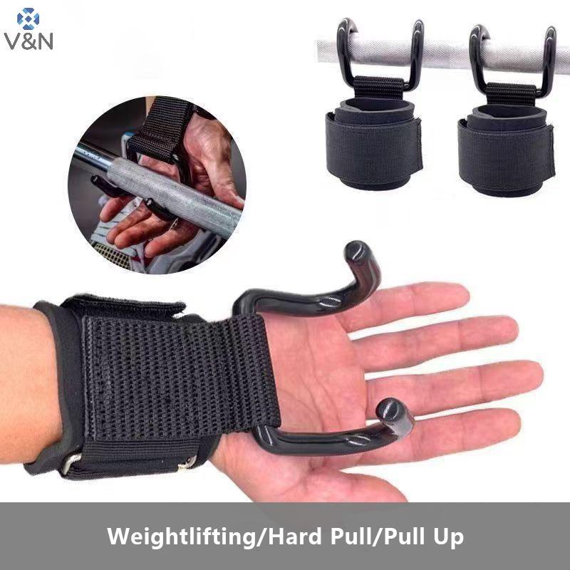 (V&N) 2PCS Weight Lifting Hook Grips พร้อมสายรัดข้อมือ Hand-Bar สายรัดข้อมือ Gym Fitness Hook น้ําหน
