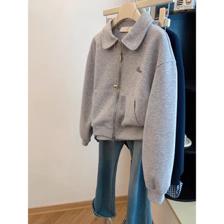 Solovely M-2XL โอเวอร์ไซส์ เสื้อสเวตเชิ้ต ผู้หญิง สไตล์เกาหลี งานปัก แจ็กเก็ต แขนยาว เสื้อตัวบน