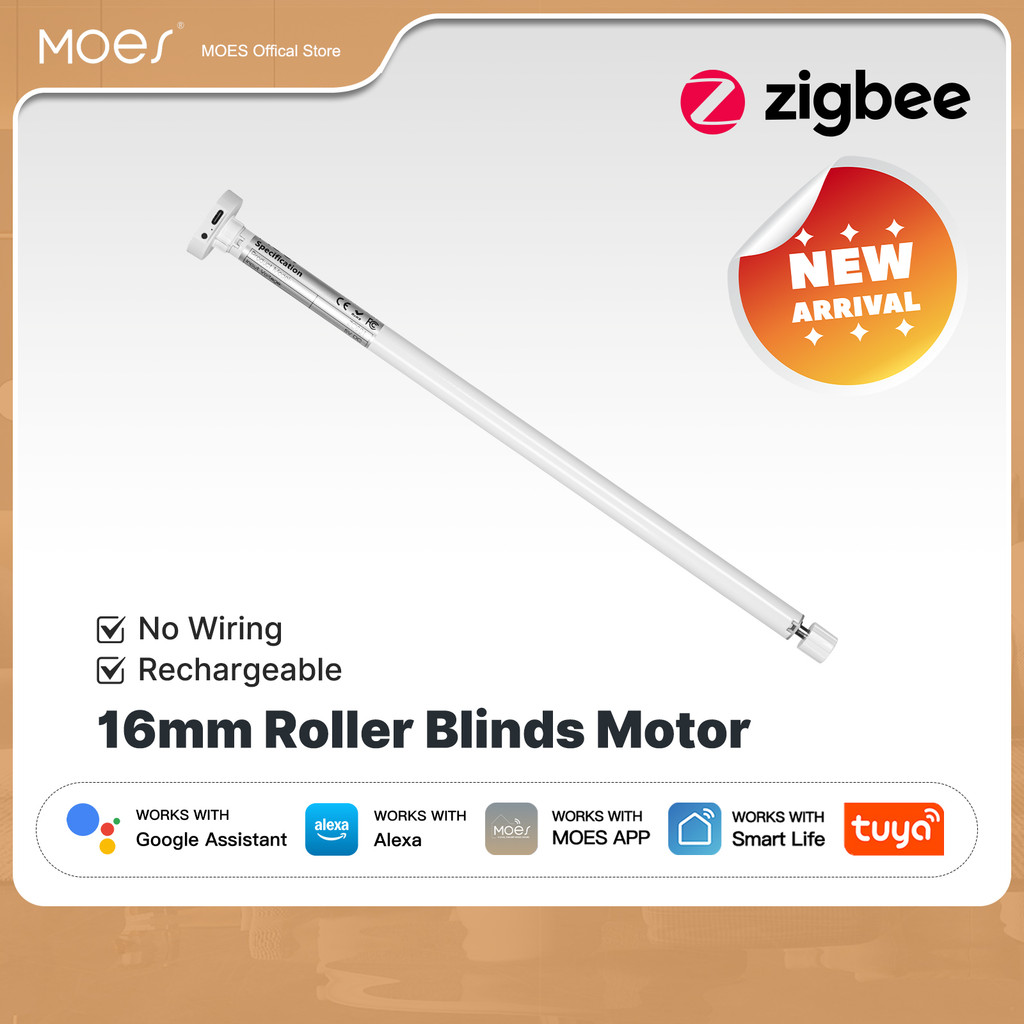 MOES Tuya Zigbee สมาร์ท Roller Blinds มอเตอร์ 16 มม.ชาร์จหน้าต่าง Shades ผ้าม่านสําหรับ 17/25/28 มม.ทํางานร่วมกับ Alexa Google Home