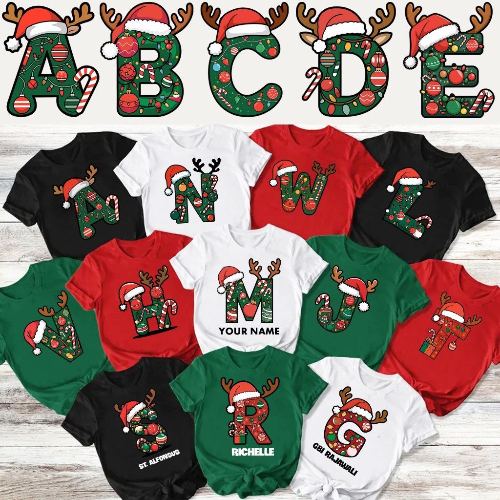 KAOS NATAL KAOS HURUF ALPHABET CHRISTMAS TSHIRT XMAS FAMILY COTTON SHORT SLEEVE SHIRT