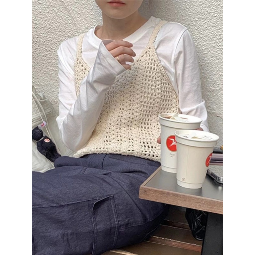 [SR-STUDIO] lerobe Korean Hand-Knitted Needle Hollow Camisole TEAO