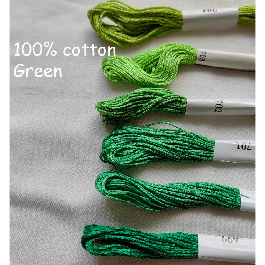 ผ้าฝ้าย 100% ปักครอสติสเย็บปักถักร้อยด้ายเส้นด้ายสีเขียว 704 703 702 701 700 699 907 906 905 94 472 