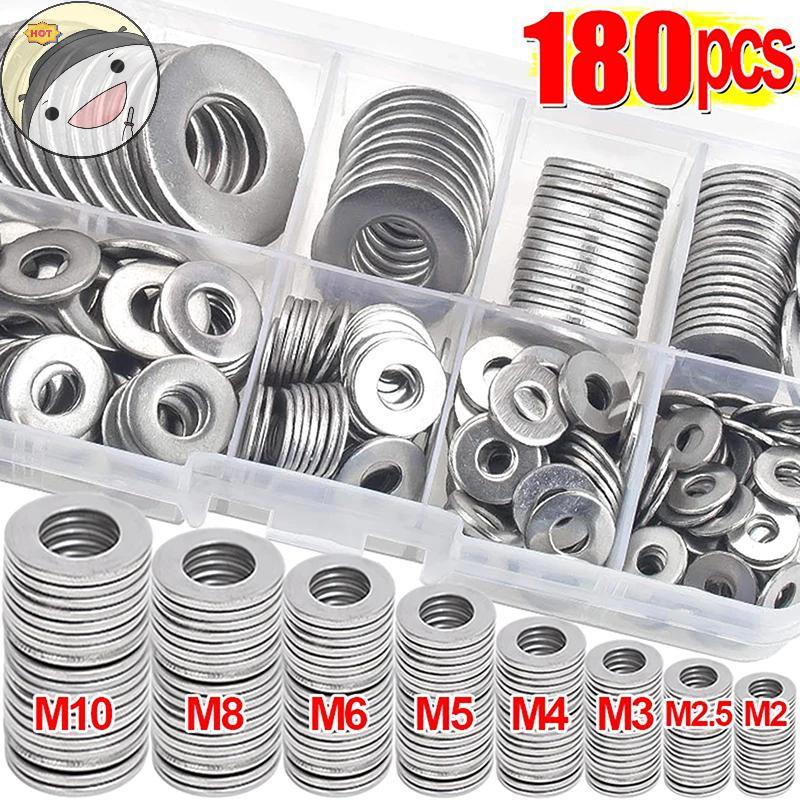 Lanf 180pcs สแตนเลสสตีลเครื่องซักผ้า O แหวน Fasteners ปะเก็นชุด Assortment ชุด M2 M2.5 M3 M4 M5 M6 M