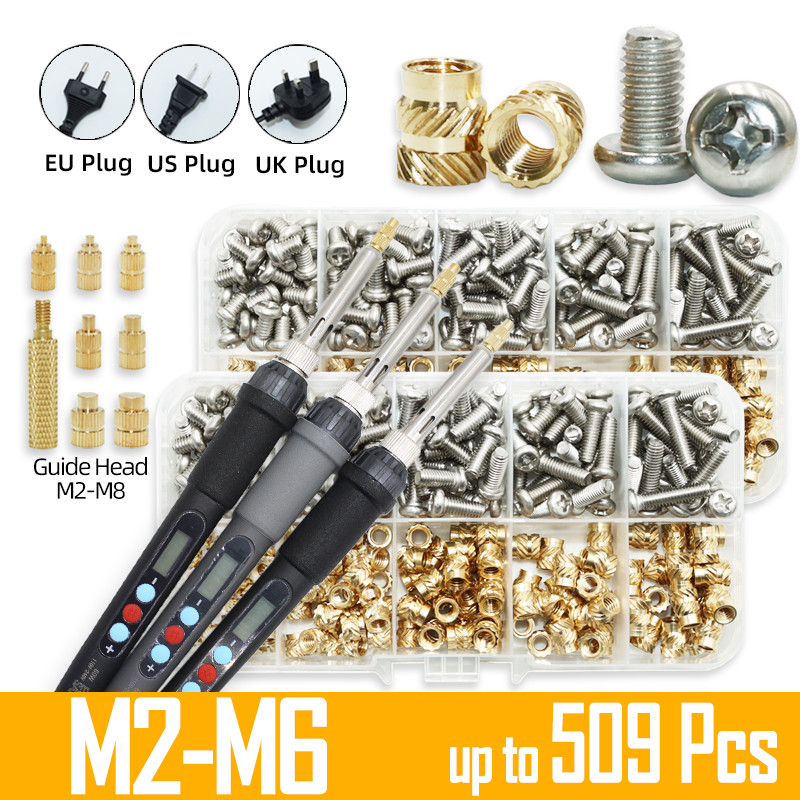 Heat Set Insert Soldering Iron Tip Head M2 M3 M4 Hot Melt Insets Nut Brass Screw Embedded Thread Insertion Kit Plastic