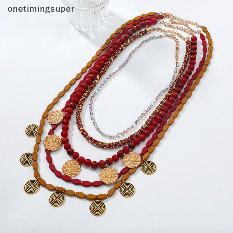 สร้อยคอมัลติเลย어โบฮีเมีย vintage พร้อมลูกปัดเรขาคณิต สำหรับผู้หญิง เครื่องประดับแฟชันOTP