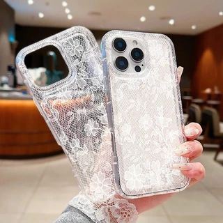 สําหรับiPhone 17 16 11 12 13 14 15 Pro MaxสําหรับiPhone 16e XR X XS Max 7 8 Plus SE2020 2022 เซ็กซี่ลูกไม้รูปแบบTrprentซิลิโคนปกอ่อน