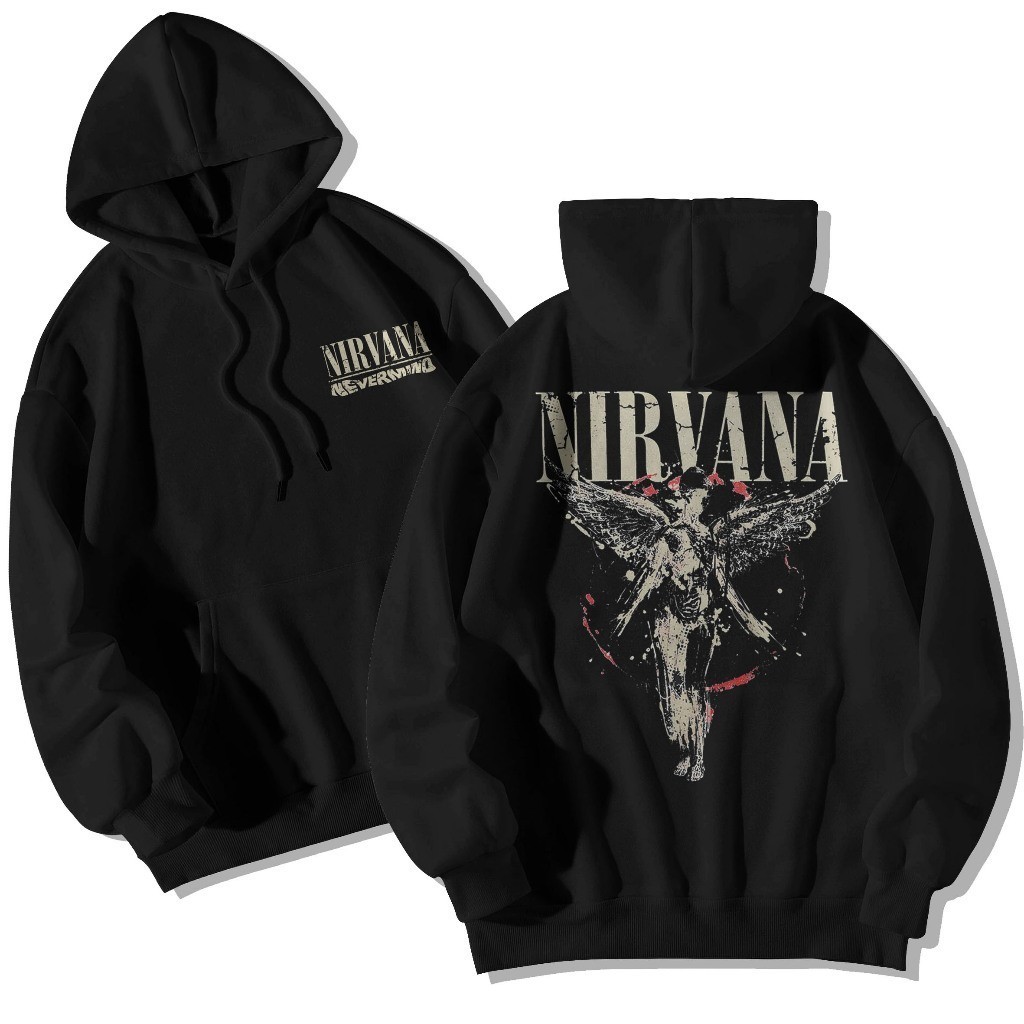 เสื้อฮู้ด เสื้อแจ็คเก็ตเสื้อกันหนาวมีฮู้ดผู้ชายผู้หญิงจัมโบ้  Nirvana Nevermind Angel พิมพ์ Hoodie