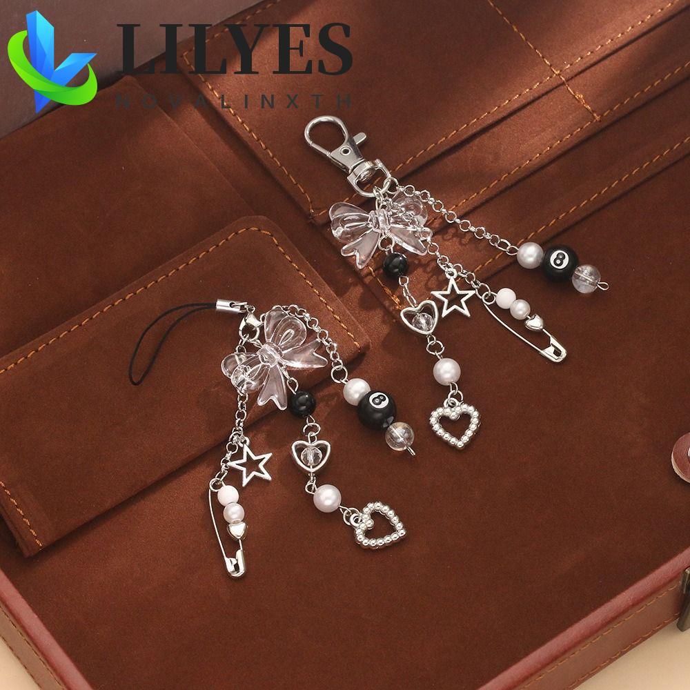 LILYES Y2K Bow Heart พวงกุญแจ,เครื่องประดับโทรศัพท์ 8 Ball Star พวงกุญแจ,หวาน Ins Handmade การ์ตูนบิ