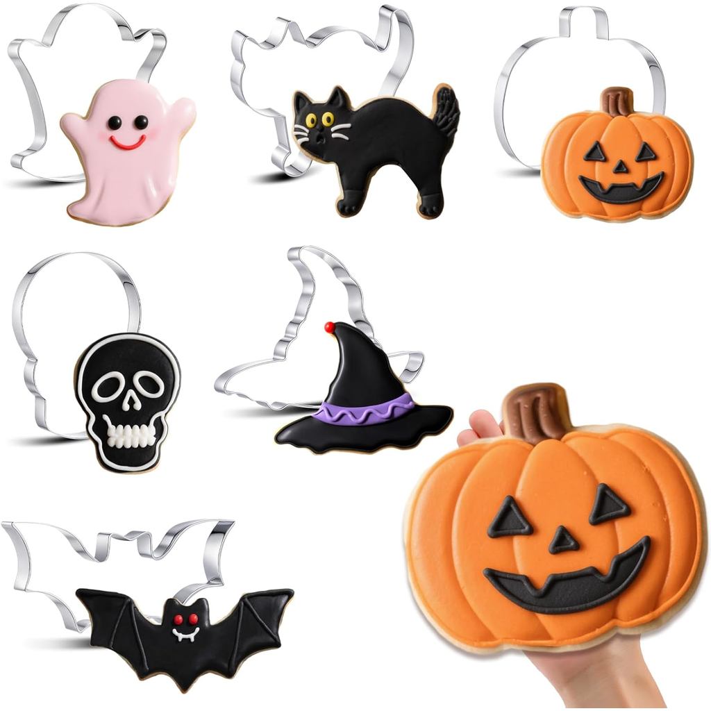 6 Pcs Large Halloween Cookie Cutters 8" Stainless Steel Metal Halloween Baking Cookie Molds for Holi