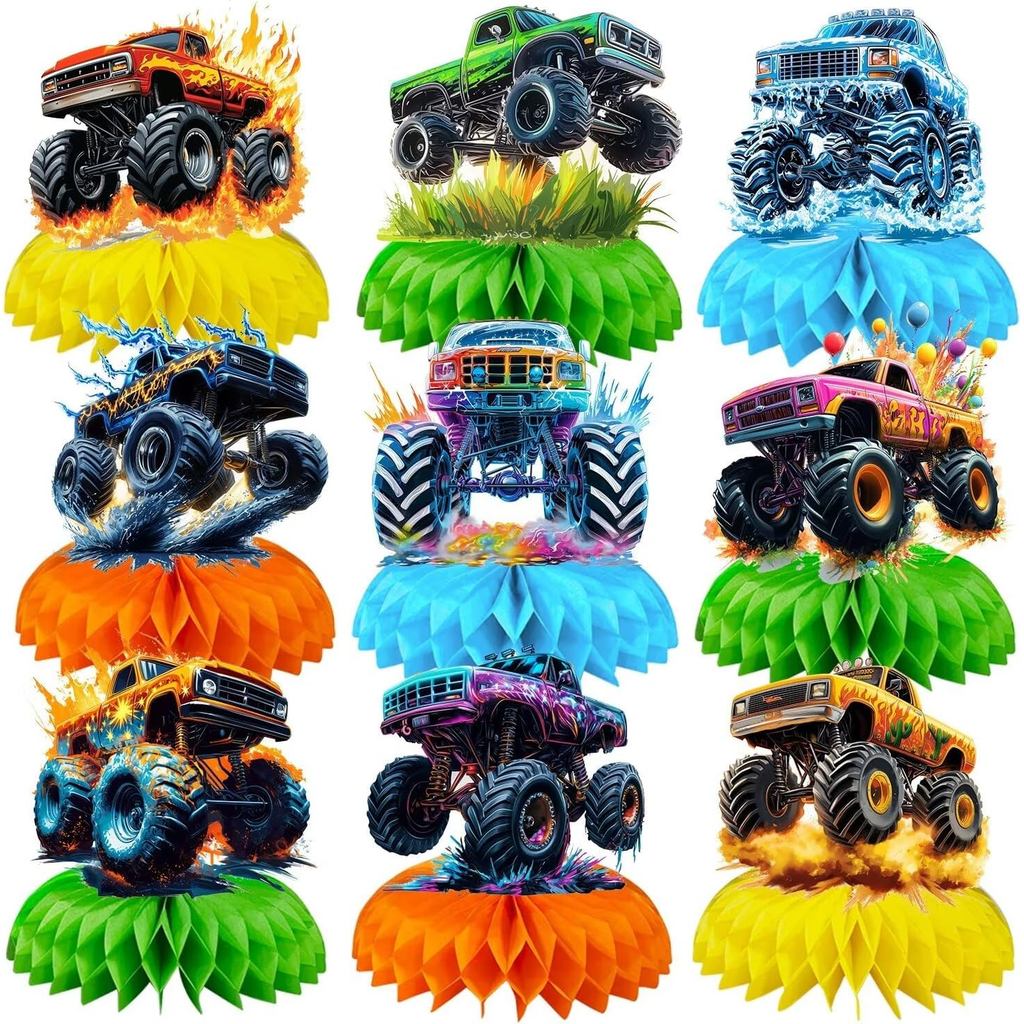 9 Pcs Monster Truck Table Decorations Monster Truck Birthday Decorations Monster Truck Centerpieces 