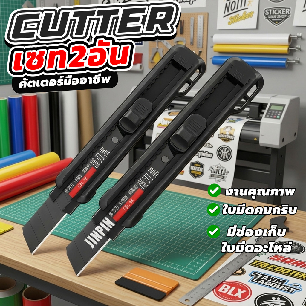 (เซท2อัน) มีดคัตเตอร์ใหญ่ ใบมีด18มม SK5 คมกริบ งานคุณภาพดี วัสดุABS เหนียวทนทาน ตกหล่นไม่แตก