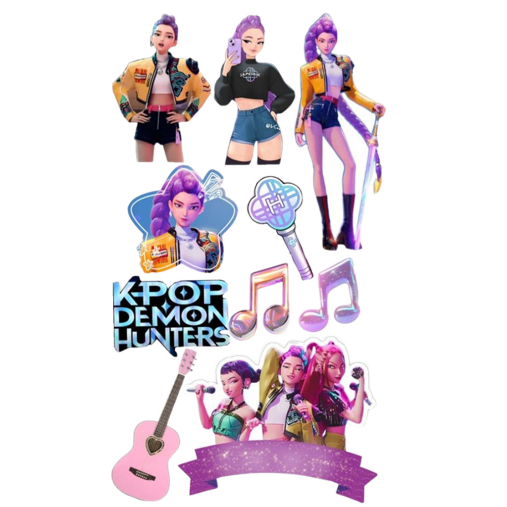 Kpop Demon Hunter เค้ก Topper กระดาษเคลือบเงา | ท็อปเปอร์ KPOP DEMON HUNTER ชื่อที่กําหนดเอง