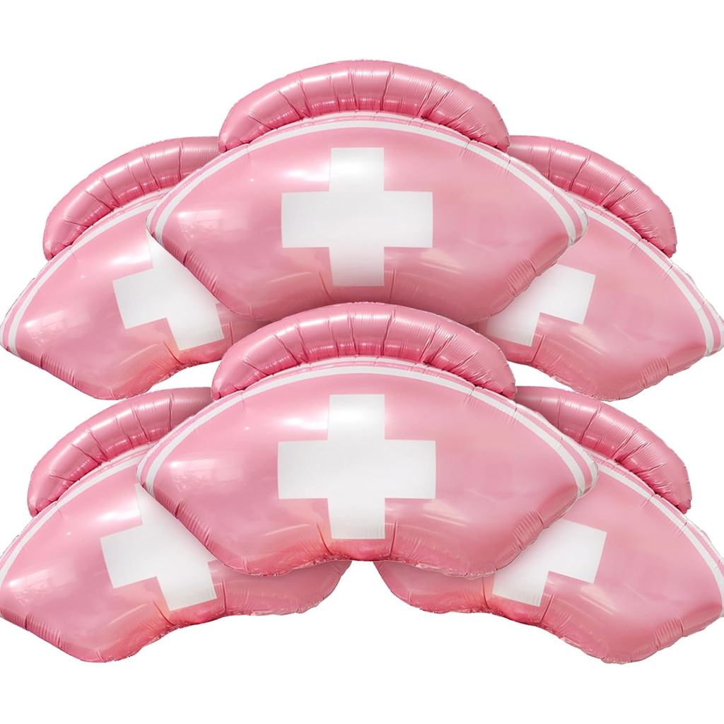 6pcs 27 * 22” Pink Nurse Balloons Nurse Cap Balloons for Nurse Graduation Party Decorations Nurse Bi