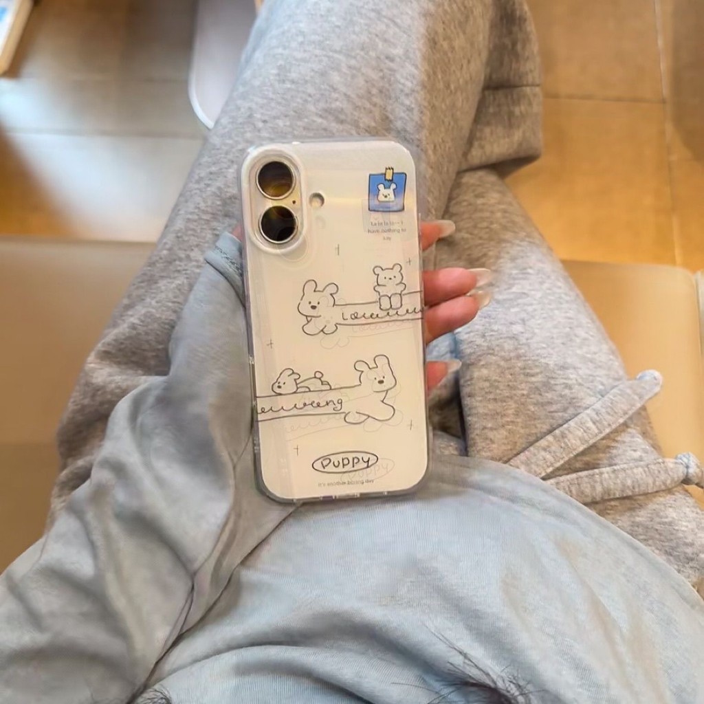 สองชั้น ins Graffiti Line ฤดูใบไม้ผลิสุนัขสีขาว IMD เหมาะสําหรับ iPhone เคสโทรศัพท์เหมาะสําหรับ iPho