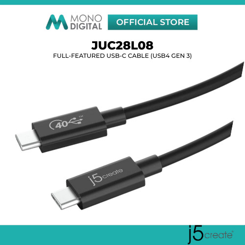 J5CREATE JUC28L08 USB4 GEN 3 FULL-FEATURED สาย USB-C – ข้อมูล 40GBPS, VIDEO 8K, การชาร์จอย่างรวดเร็ว