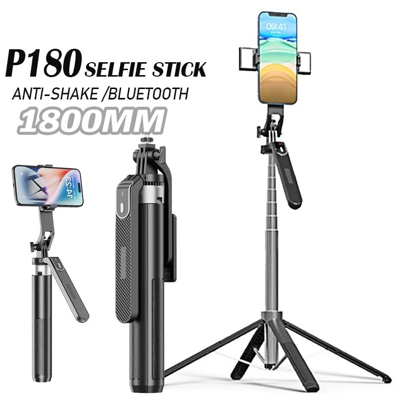 อัพเกรด ไม้เซลฟี่ ขาตั้งกล้อง P180 V.2 ขาตั้งกล้องมือถือ ไม้เซลฟี่บลูทูธ ไม้เซลฟี่กันสั่นสะเทือน 360องศา อุปกรณ์ไลฟ์สด