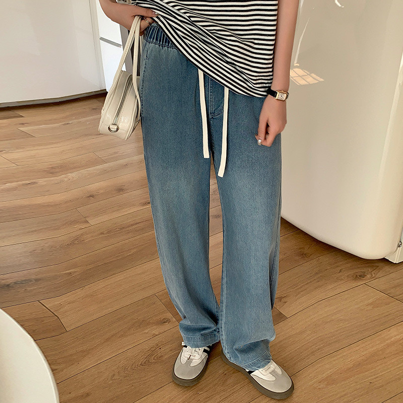 【Ready Stock】 2025 Summer New Thin Lyocell Jeans Women's Wide-Leg Pants Versatile High Waist Droopin