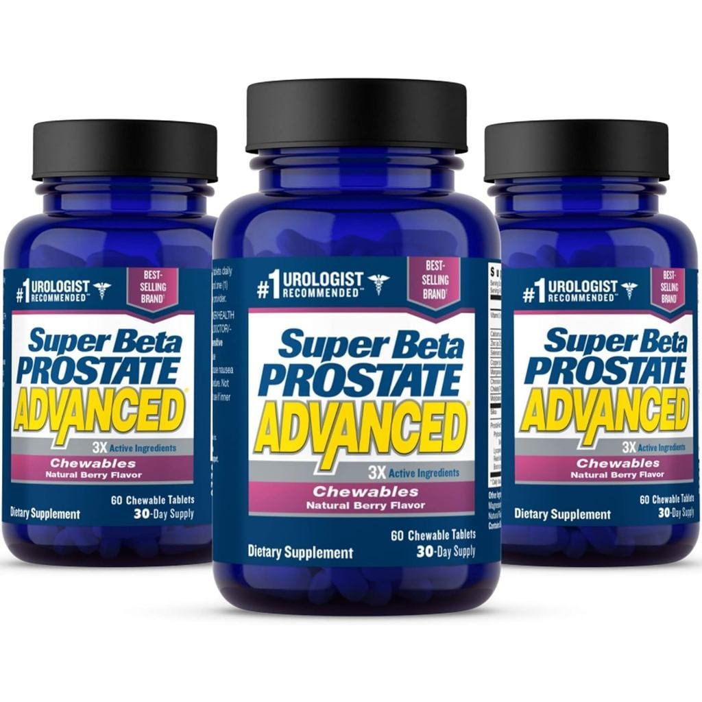 SUPER BETA PROSTATE Advanced Chewables - อาหารเสริมต่อมลูกหมากเพื่อสุขภาพของผู้ชาย (180 เคี้ยว, 3 แพ