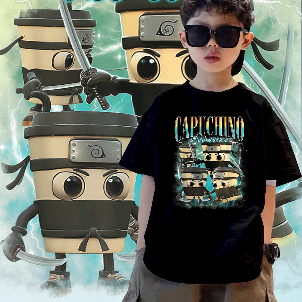 เสื้อยืดเด็ก Cappuccino Assassino Coffee Italian Brainrot Meme เสื้อยืดเด็กผ้าฝ้าย 8 สีใหม่ kids T-s