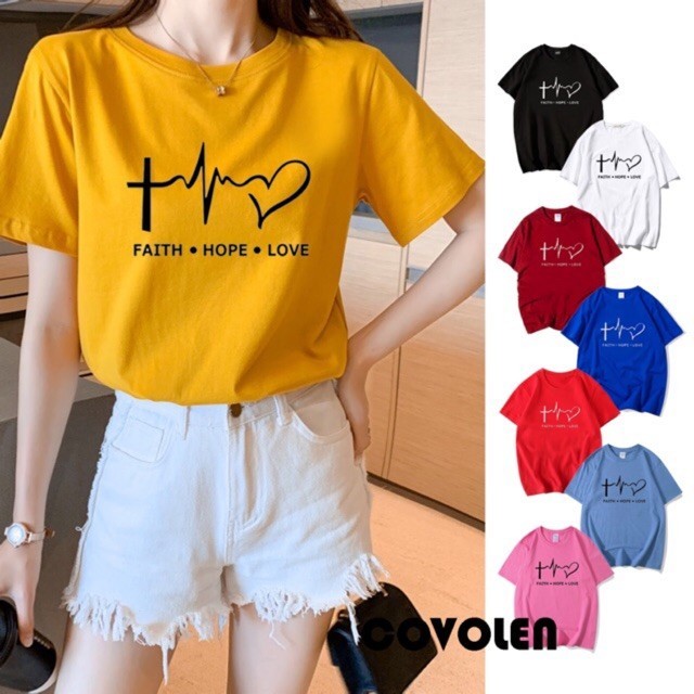Jesus christian faith เสื้อยืดแฟชั่น unisex FAITH HOPE LOVE ผู้หญิงท็อปส์ (M- XL)