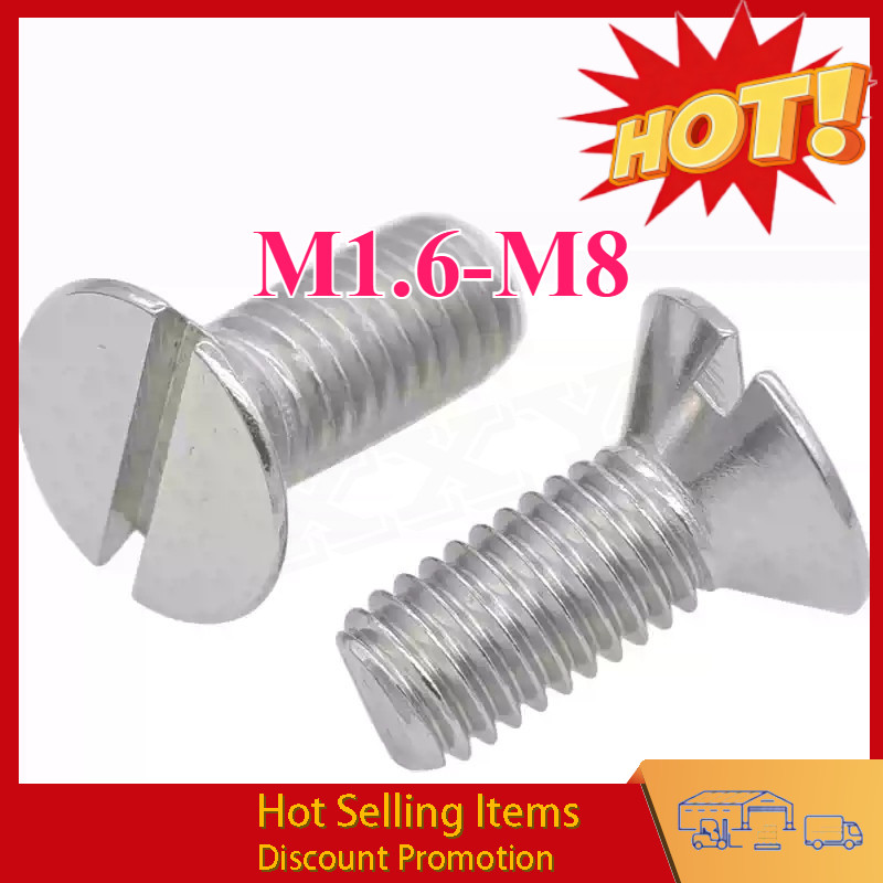 GB68 304 สแตนเลส one-word slot consunk หัวสกรู slotted แบนหัวสกรู M1.6M2M2.5M3M4M5M6M8XXY-MB