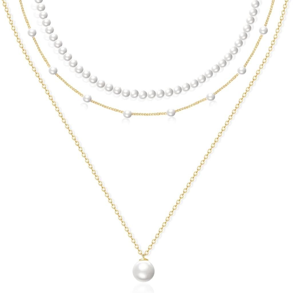 Zeffy Gold Pearl สร้อยคอมุกผู้หญิง พร้อมต่างหูและสร้อยข้อมือ ชุดเครื่องประดับอินเทรนด์สำหรับงานแต่งง