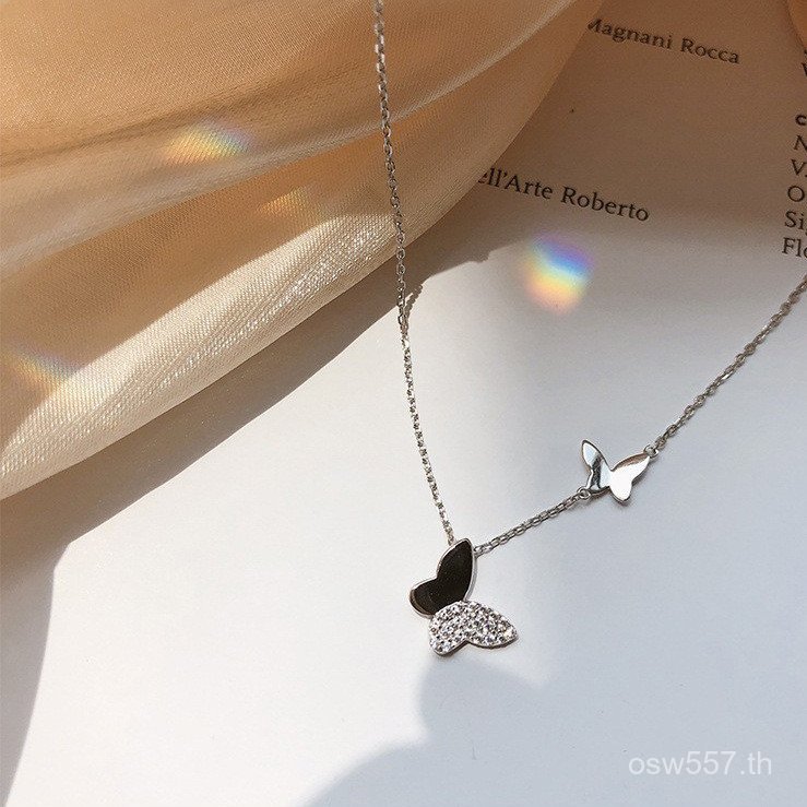 Niche เงินสเตอร์ลิงผีเสื้อจี้หญิงอารมณ์สร้อยคอ S925 อินเทรนด์ออกแบบเครื่องประดับหรูหราZirconคู่เงินฝ