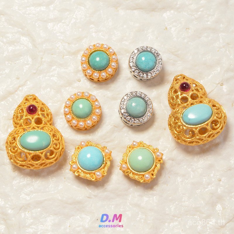 Turquoise สร้อยข้อมืออุปกรณ์เสริม Gourd ธรรมชาติ DIY สร้อยข้อมือลูกปัดสร้อยคอเงินสเตอร์ลิง Gold-Plat