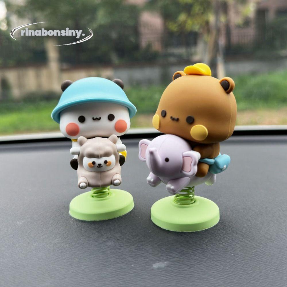 RINABONSINY Bubu Dudu Bear ของเล่น,เขย่าหัว Bubu Dudu Panda Bear รูป, PVC สะสม Kawaii รถตกแต่งภายในรถบ้าน