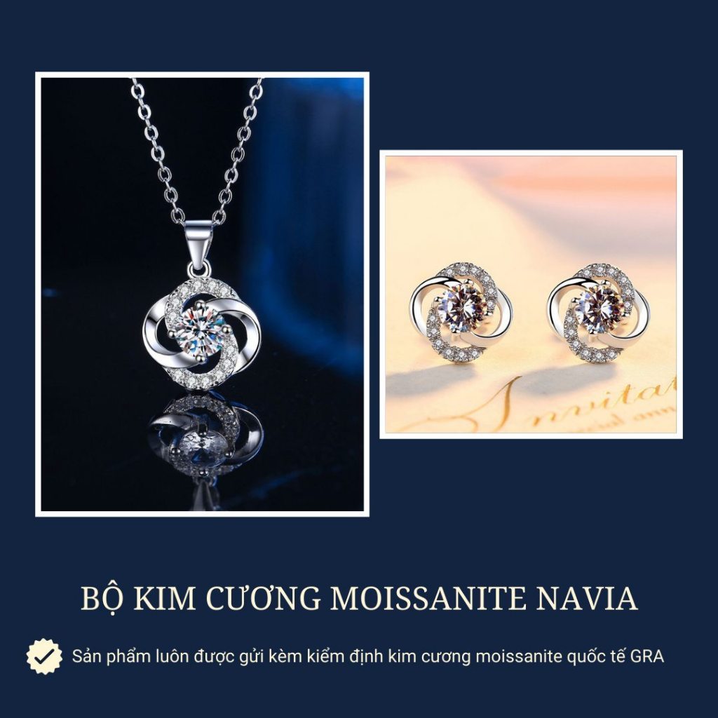 Laura Jewelry สร้อยคอเงินผู้หญิงประดับเพชร Moissanite 8H8A ต่างหู Navia หรูหรา 0276
