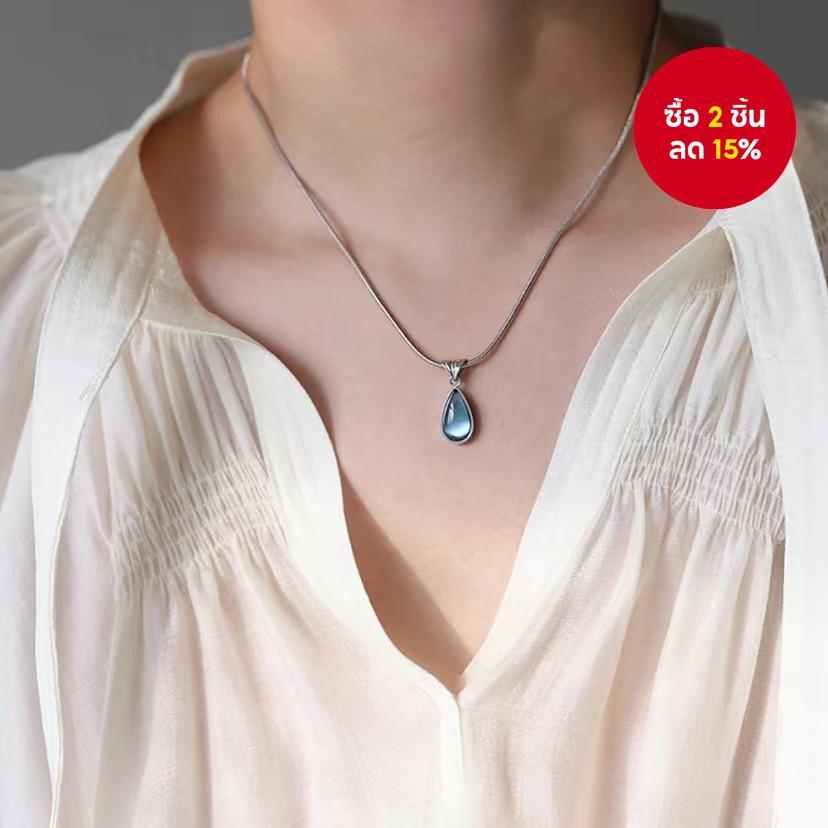 สร้อยคอจี้หยดน้ําสีฟ้าสําหรับผู้หญิงเครื่องประดับแฟชั่นกระดูกไหปลาร้าหรูหรา