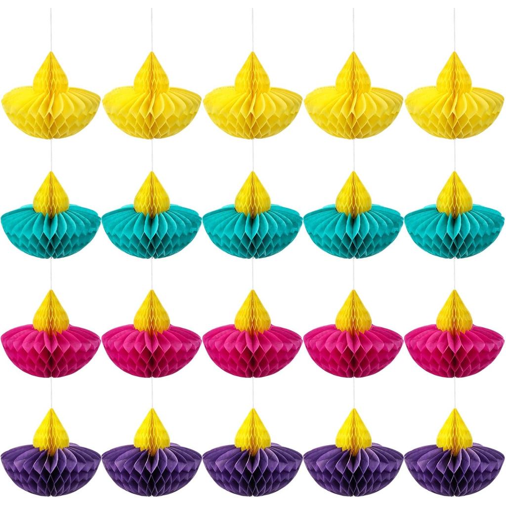 Marspark 20 Pcs Happy Diwali Party Hanging Decoration for Home Diwali Honeycomb Hanging Decorations 