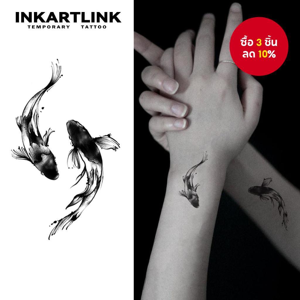 Yin Yang สติกเกอร์รอยสักชั่วคราว รูปปลา กันน้ํา ติดทนนาน 15 วัน