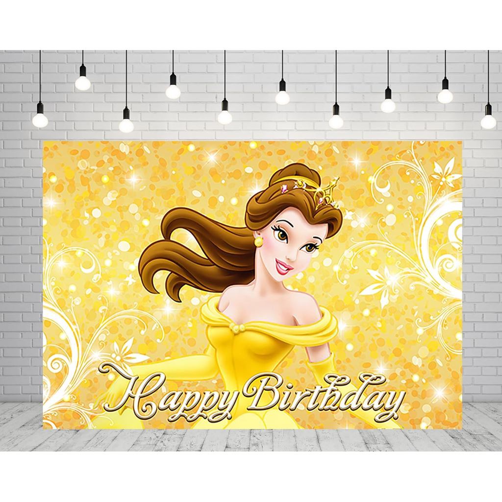 Yellow Princess Backdrop Birthday Party Supplies 5x3ft Beauty and The Beast Photo Backgrounds Prince