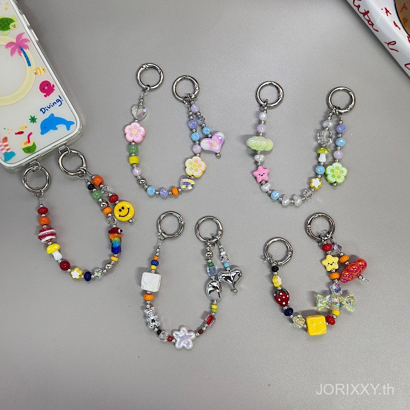 Star Dream Rainbow โทรศัพท์มือถือแขวนโซ่ ins สไตล์ Dopamine Star ผีเสื้อ Handmade ลูกปัดกระเป๋าแขวนเครื่องประดับสีสันสดใส