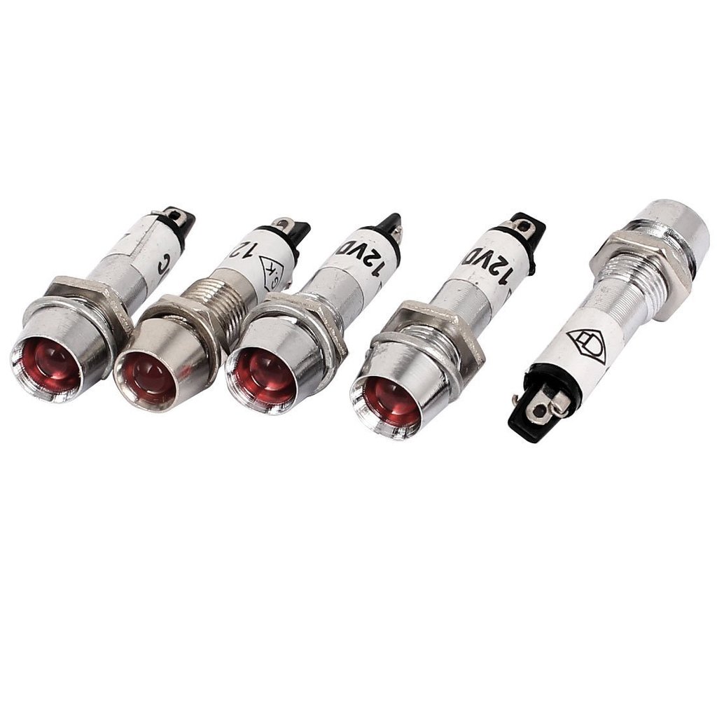 Uxcell a15011000Ux0043 LED Metal Indicator Pilot Dash Light Signal Lamp, AC/DC12V, 5 ชิ้น, เกลียว 8 