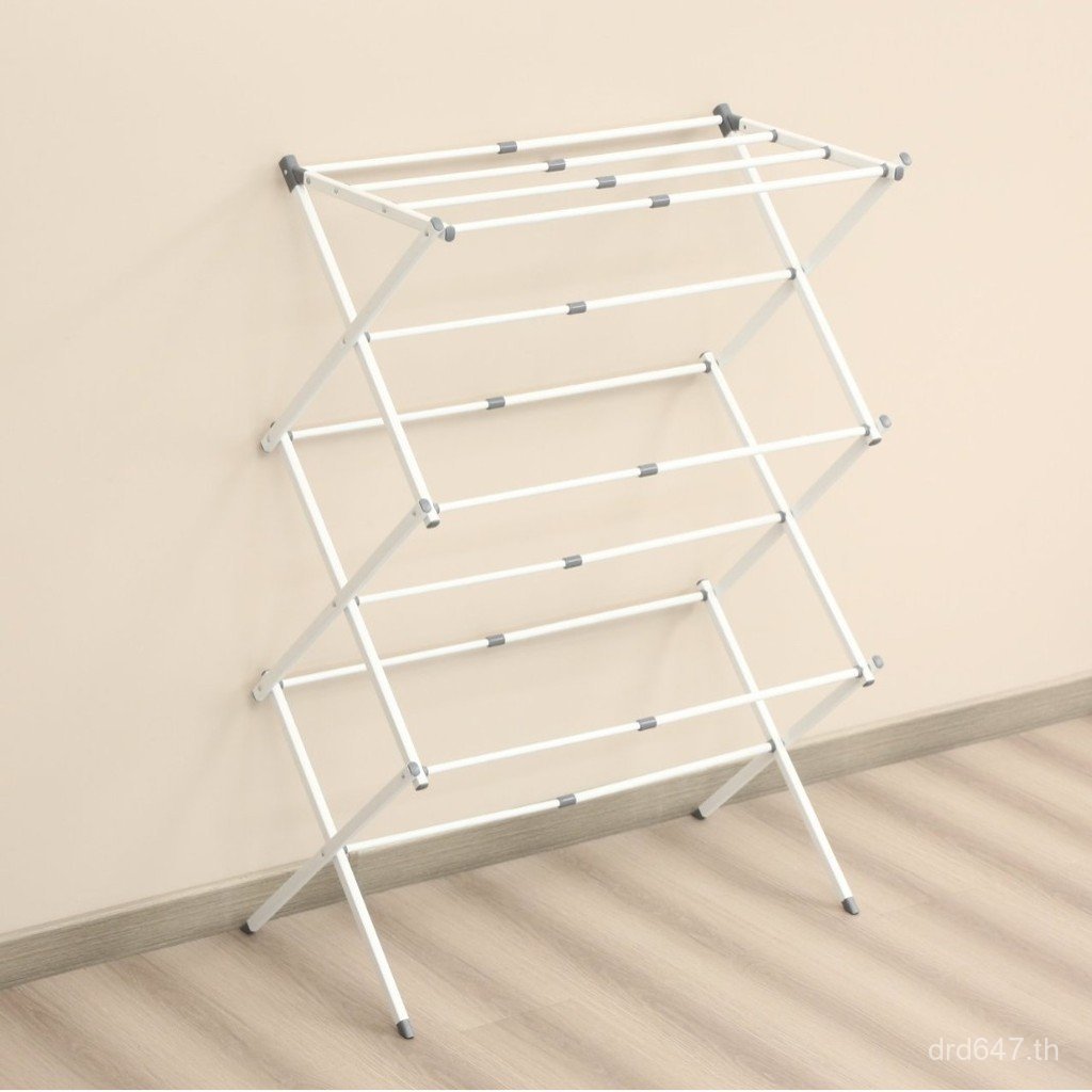 พื้นที่จัดเก็บ แร็คระเบียงชั้นยืนราวตากผ้าชั้นวางผ้าขนหนูเหล็กก้านพับอบแห้งถุงเท้าแขวนเสื้อผ้าผ้าขนห