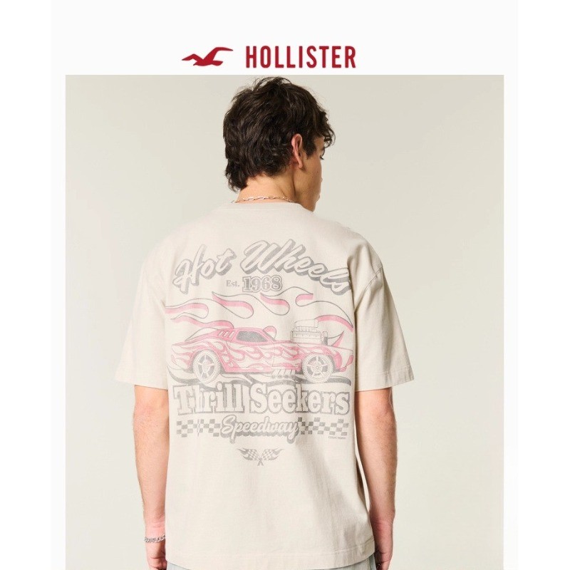 Hollister Graphic Print T-Shirt สำหรับทั้งชายและหญิง ขนาดใหญ่ สไตล์เรียบหรู ทำจากผ้าฝ้ายคุณภาพพรีเมี