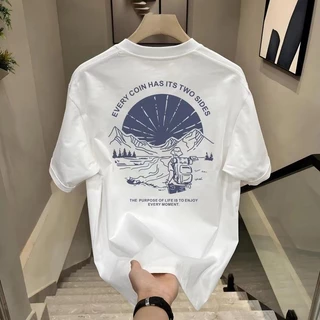 (ผ้าฝ้าย 100%)Luvoro oversize unisex เนื้อผ้านุ่มระบายแขนสั้น T-shirt สีดำและสีขาว เสื้อยืดทูโทน เสื้อยืดแขนสั้น C1815