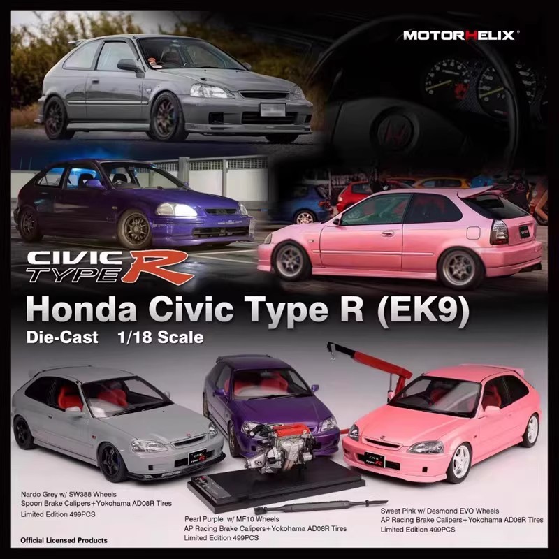 1: 18 MOTOR HELIX Honda Civic TypeR EK9 Alloy Full Open Limited Car Model