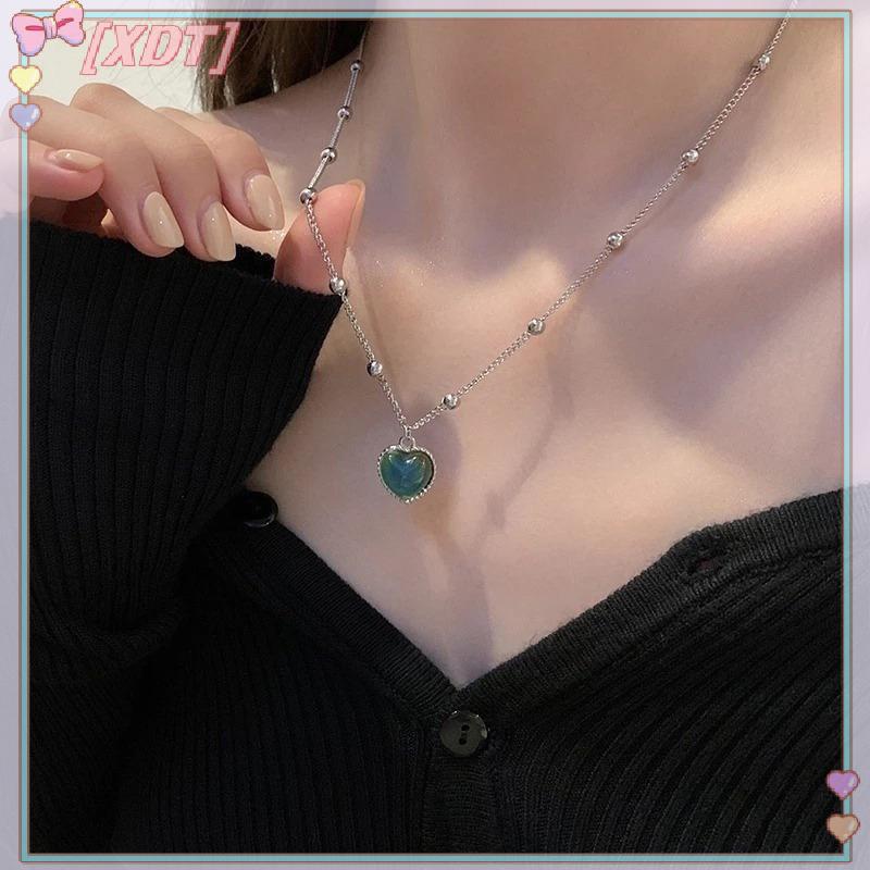 XDT สีลูกกวาดเปลี่ยนสร้อยคอจี้หัวใจสําหรับผู้หญิงการออกแบบที่เรียบง่ายหินไวต่ออุณหภูมิพีชเค้นคอเครื่