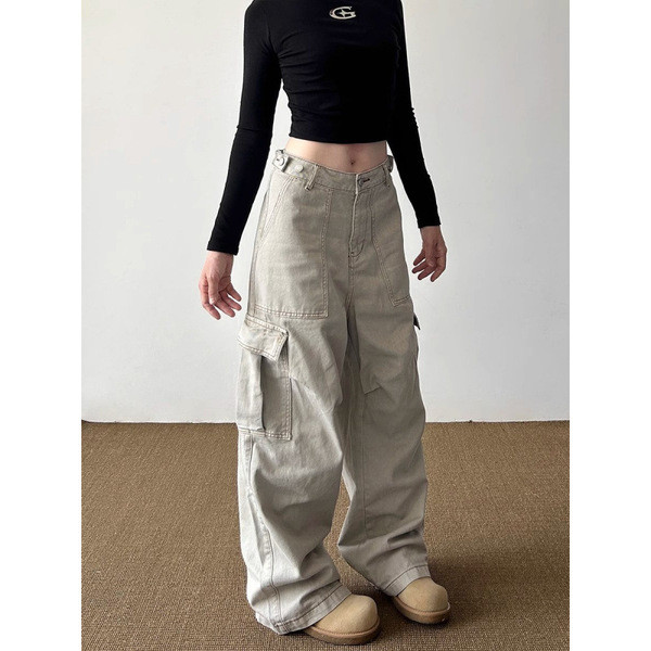 กางเกงยีนส์ขายาว jinn jeans กางเกงยีนส์ใส่ทำงานหลายกระเป๋าแนววินเทจสไตล์อเมริกันไซส์ใหญ่กางเกงลำลองข