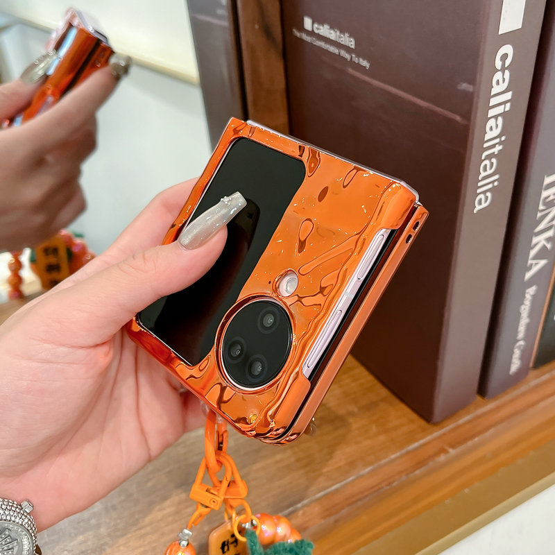 เคสโทรศัพท์แบบพับได้สําหรับ Oppo Find N2 N3 Flip Electroplated สีส้มหมุนวงเล็บม้าสร้อยข้อมือ Hard TPU เคสโทรศัพท์ - รูปที่ 6