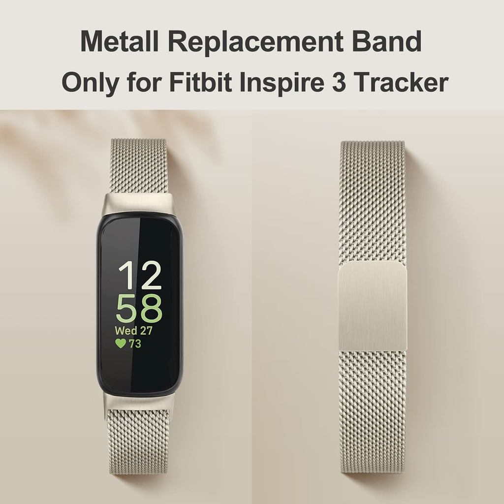 Vanjua for Fitbit Inspire 3 Bands Women Men, Stainless Steel Metal Mesh Loop Adjustable Magnetic Wri