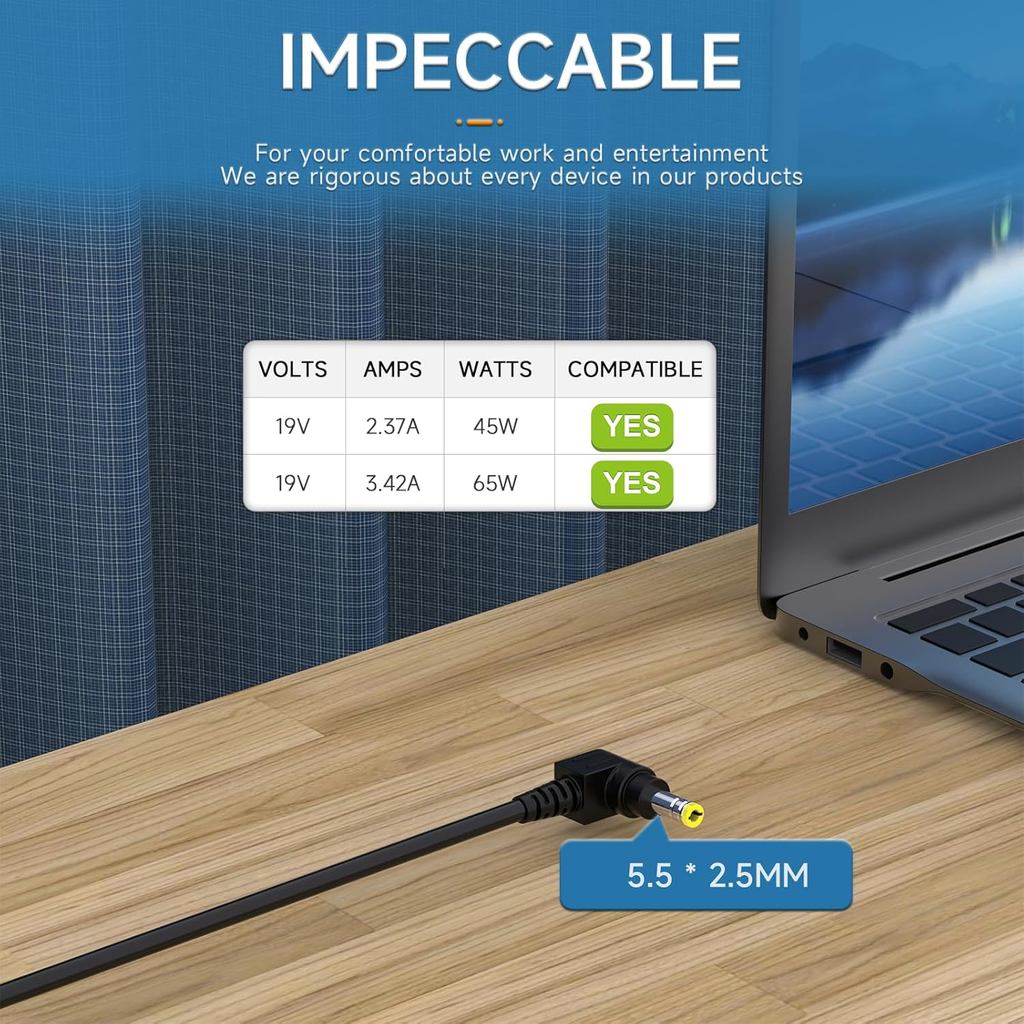 65W Laptop Adapter Power Charger for Toshiba Satellite C55 C655 C850 C50 L755 C855 L655 L745 P50 C85