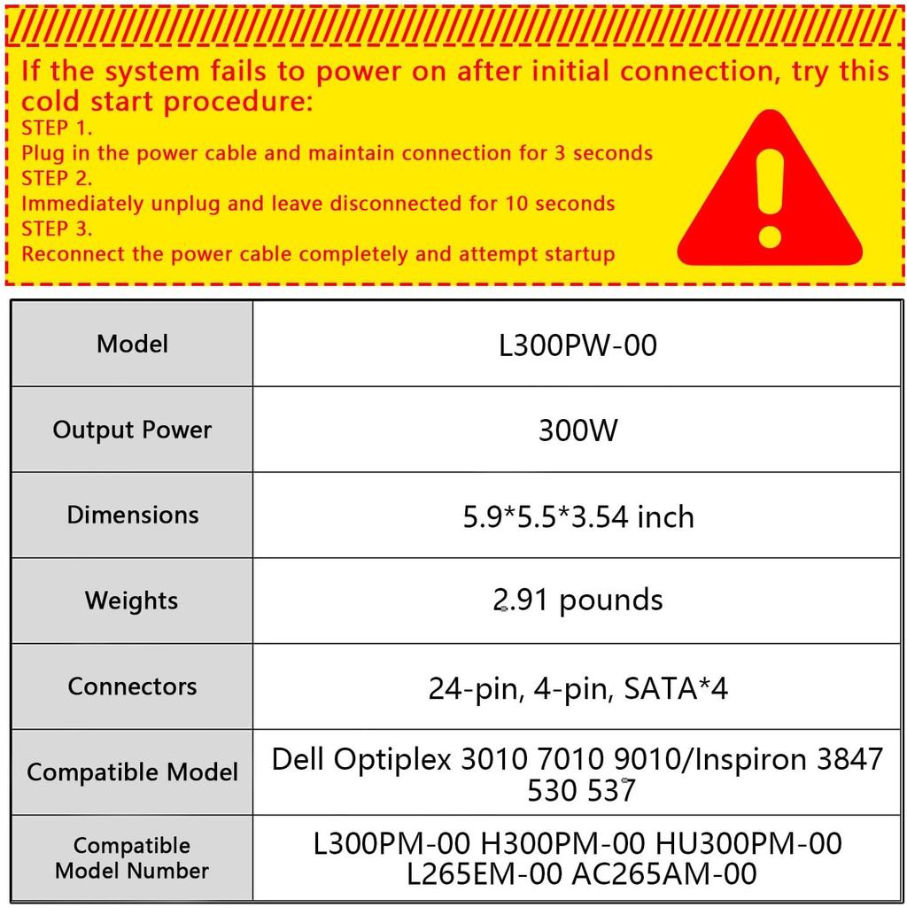 L300PM-00 300W Power Supply Compatible with Dell Optiplex 3010 7010 9010/Inspiron 3847 530 537 540 5