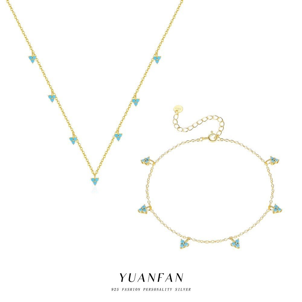 สร้อยคอสามเหลี่ยม s925 เทอร์ควอยซ์เงินสเตอร์ลิง ดีไซน์เรียบง่ายสำหรับสไตล์ยุโรปและอเมริกา TFA7