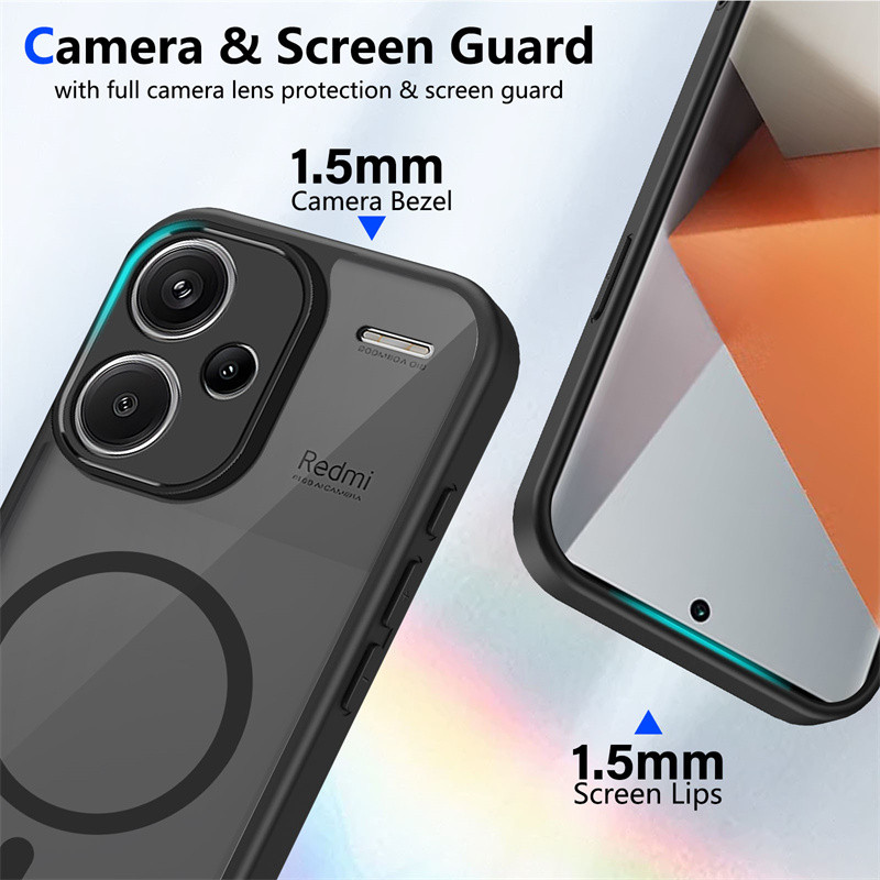 สําหรับ Redmi Note 13 Pro Plus, เคสโทรศัพท์สีดําโปร่งใสฝ้าขายดี, PC ชาร์จไร้สายฝาครอบป้องกันการตกกระแทก ราคา ถูกที่สุด ดีลบีเคเค แกลเลอรีภาพที่ 3