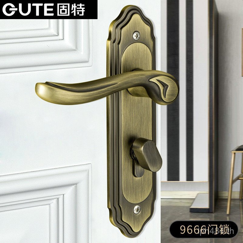 Muqing Bronze จีนสไตล์ยุโรปชุดล็อคในร่มประตูล็อคห้อง 9666 Handle ห้องนอนประตูล็อค Goody YJDM