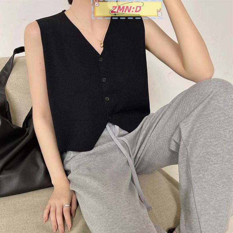 ZMN:D แฟชั่น Retromuting สีทึบ V คอ Outerwear เสื้อกั๊กถักสําหรับผู้หญิง RRT